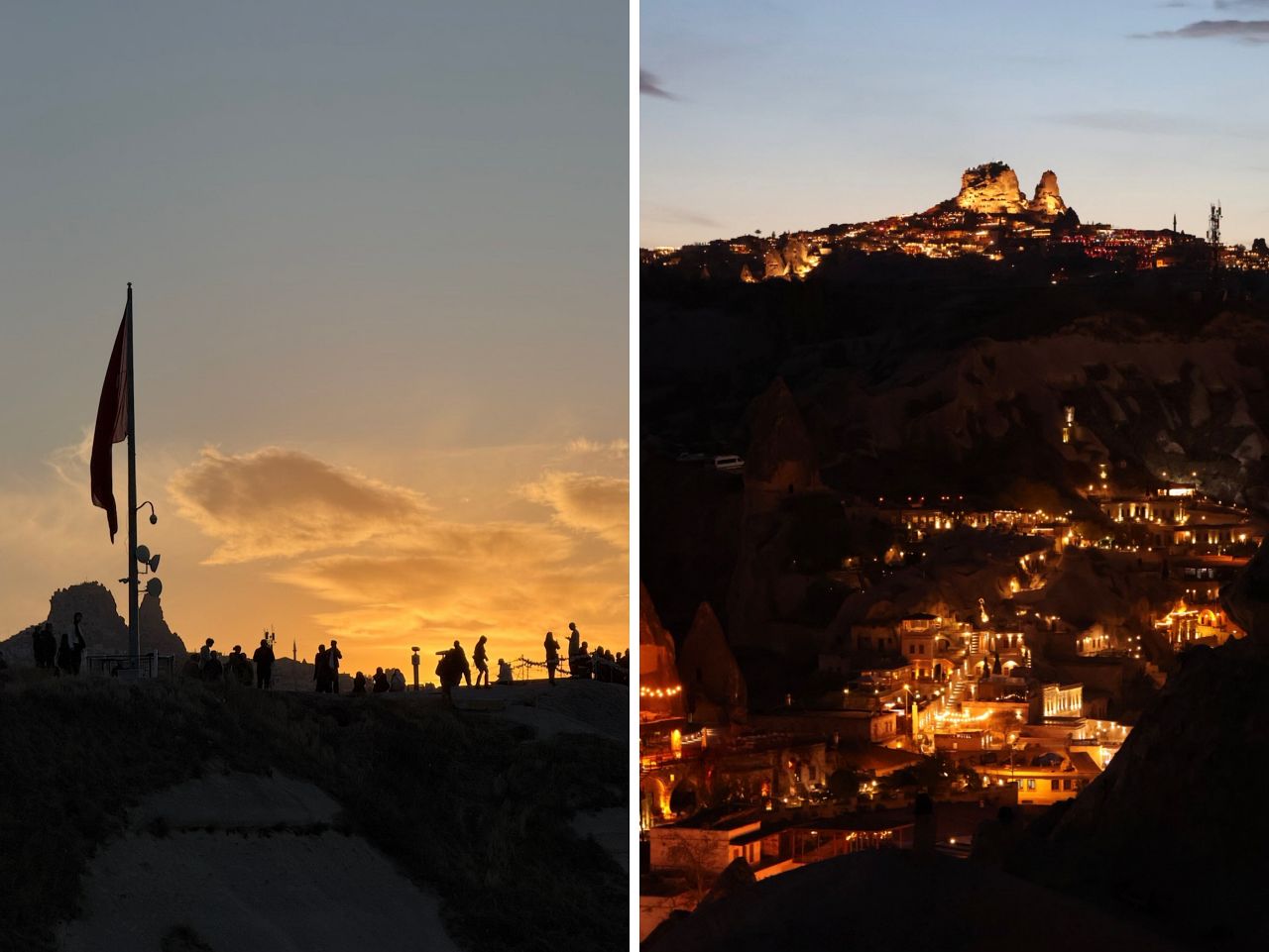 格雷梅夜景暖金色燈光包住石頭建築
