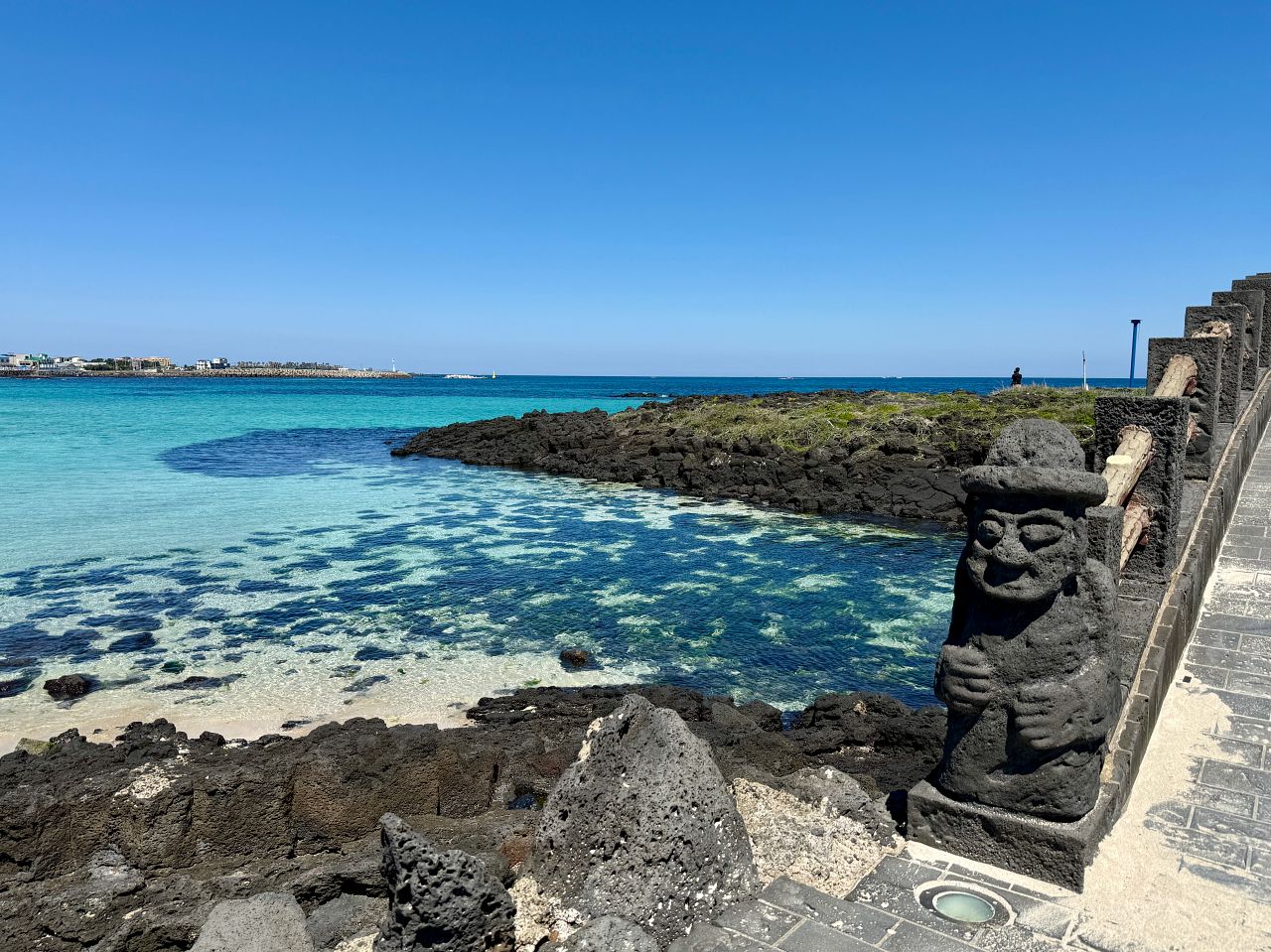 咸德海水浴場攻略|濟州島東岸自駕第一站,停車、海景、日落全收錄 - 第5張圖 咸德海水浴場旁的濟州島守護神石爺石像